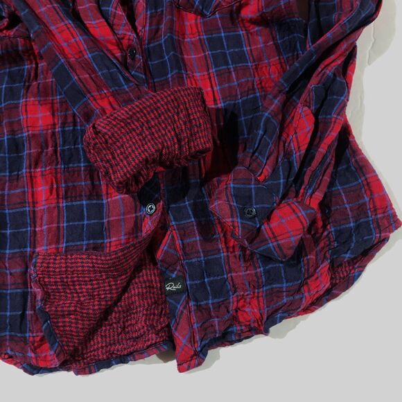 Rails Kendra Red Navy Blue Plaid Button Up Shirt Gauze Rayon Womens Small - Picture 5 of 8